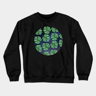 Monstera Leaves Night Sky Pattern Crewneck Sweatshirt